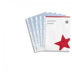 100 Pochette perforées A4 - polypropylène 9/100ème- 5 Etoiles - lisse - cristal - incolore - Perforation 11 trous