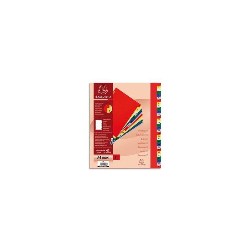 Intercalaires imprimés - Polypro. - 12/100è - de 1 à 31 - EXACOMPTA Intercalaires imprimés - Polypro. - 12/100è - de 1 à 31 - EXACOMPTA