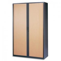 MT INTERNATIONAL Armoire haute métal monobloc Corps anthracite/Rideaux hêtre 4 tablet.- Dim. 120x198x43cm