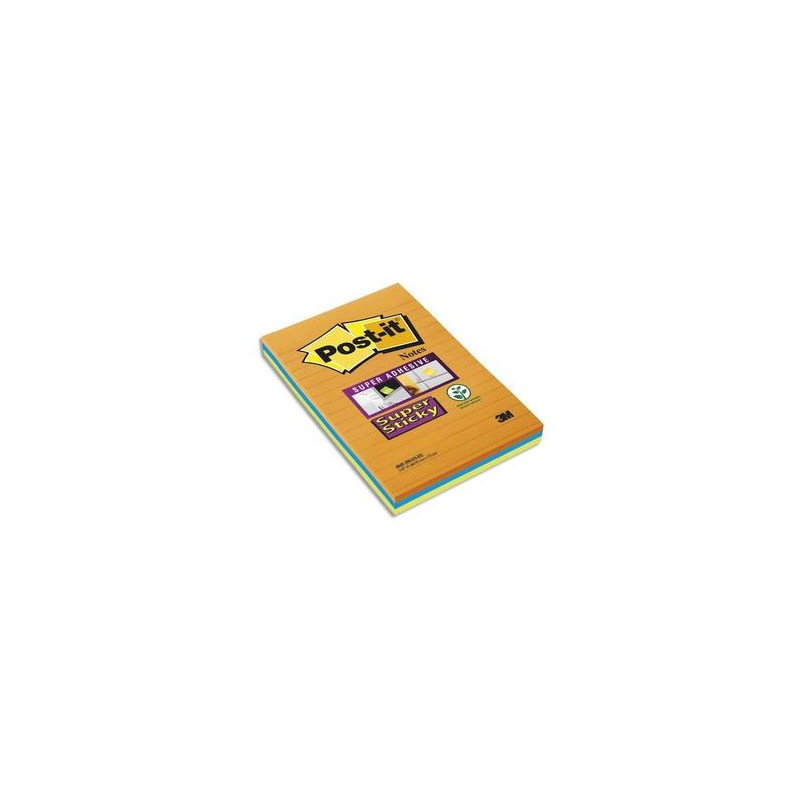 POS-IT Lot de 3 blocs Notes Super Sticky 101x152mm 45 feuilles lignées. Coloris orange, bleu, vert POS-IT Lot de 3 blocs Notes Super Sticky 101x152mm 45 feuilles lignées. Coloris orange, bleu, vert