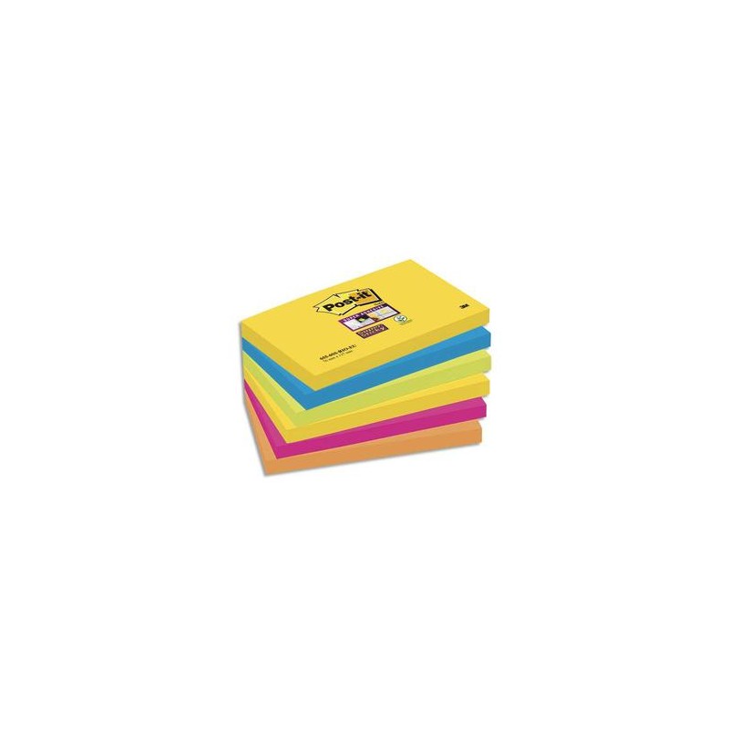POST-IT Lot de 6 blocs Super Sticky Rio 90 feuilles 76x127 mm, jaune, bleu, vert, fuchsia, orange POST-IT Lot de 6 blocs Super Sticky Rio 90 feuilles 76x127 mm, jaune, bleu, vert, fuchsia, orange