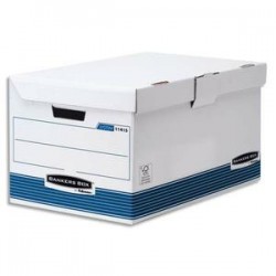 BANKERS BOX Conteneur SYSTEM ouverture sur le dessus, montage automatique, carton recyclé blanc/bleu