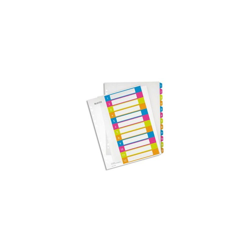 LEITZ Intercalaires numérique imprimables WOW 12 touches, format A4+, en polypro translucide assortis LEITZ Intercalaires numérique imprimables WOW 12 touches, format A4+, en polypro translucide assortis
