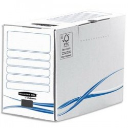 BANKERS BOX Boîte archives dos de 20cm BASIQUE, montage manuel, en carton blanc/bleu