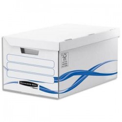 BANKERS BOX Conteneur BASIQUE à ouverture sur le dessus, montage manuel, en carton blanc/bleu