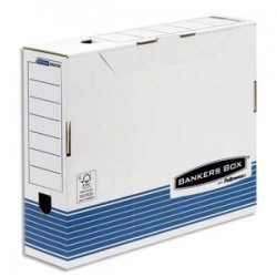BANKERS BOX Boîte archives SYSTEM format A3, dos de 10cm, montage automatique, carton recyclé blanc/bleu