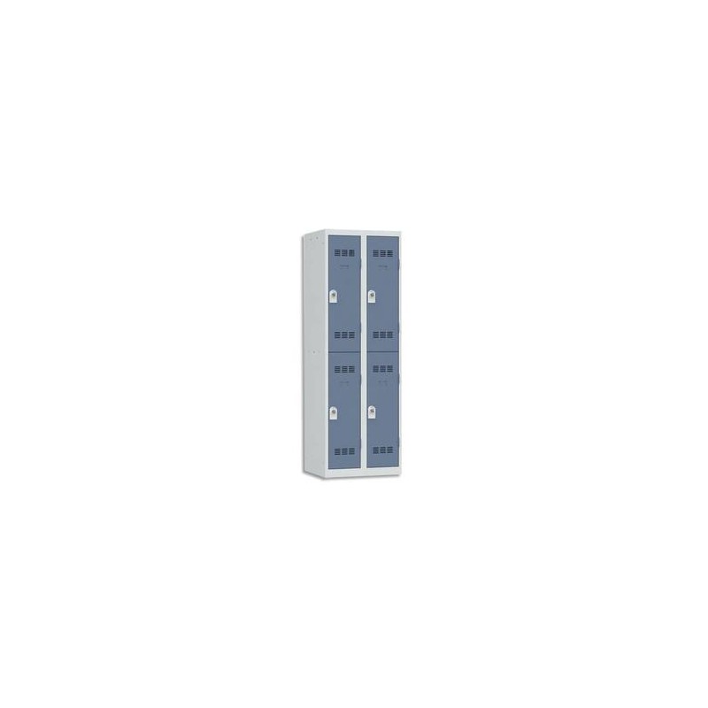 VINCO Vestiaire 2 Cases + 2 Colonnes - Dimensions : L60 x H180 x P50 cm gris perle bleu VINCO Vestiaire 2 Cases + 2 Colonnes - Dimensions : L60 x H180 x P50 cm gris perle bleu