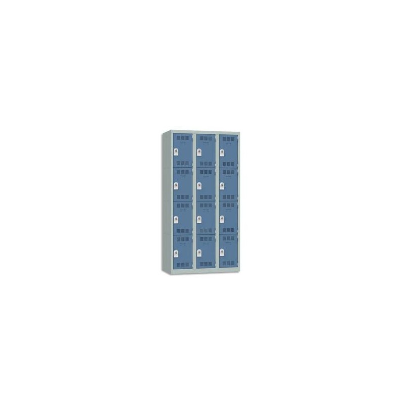 VINCO Vestiaire 4 Cases + 3 Colonnes - Dimensions : L90 x H180 x P50 cm gris perle bleu VINCO Vestiaire 4 Cases + 3 Colonnes - Dimensions : L90 x H180 x P50 cm gris perle bleu