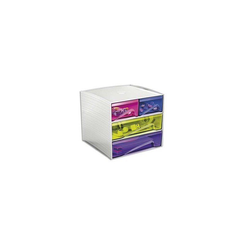 CEP Bloc de rangement 3 tiroirs, 4 compartiments. Dim: L18,6 x P18,5 x H17,5 cm. Coloris Blanc/Assortis CEP Bloc de rangement 3 tiroirs, 4 compartiments. Dim: L18,6 x P18,5 x H17,5 cm. Coloris Blanc/Assortis
