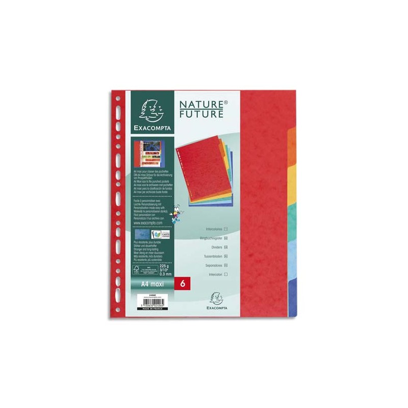 EXACOMPTA Jeu d'intercalaires 6 positions format 24x30cm pour pochettes perforées. Carte lustrée 3/10e. EXACOMPTA Jeu d'intercalaires 6 positions format 24x30cm pour pochettes perforées. Carte lustrée 3/10e.