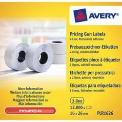 AVERY Boîte 10 rouleaux de 1200 étiquettes 2 lignes (10+ 8 caractères) blanches adhésif amovible PLR1626