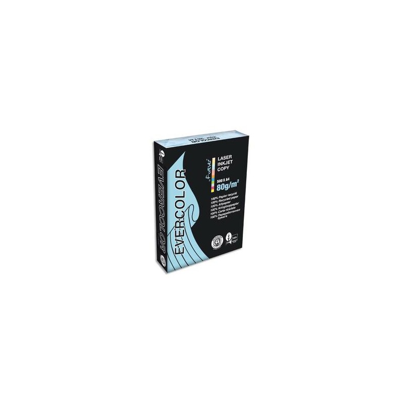 CLAIREFONTAINE Ramette de 500 feuilles papier couleur recyclé EVERCOLOR 80gr format A4 bleu clair 40006 CLAIREFONTAINE Ramette de 500 feuilles papier couleur recyclé EVERCOLOR 80gr format A4 bleu clair 40006