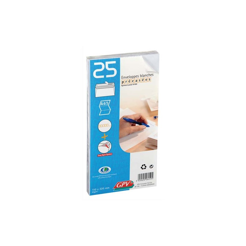 GPV Paquet de 25 enveloppes auto-adhésives 90 grammes Cod Express format 110x220 mm GPV Paquet de 25 enveloppes auto-adhésives 90 grammes Cod Express format 110x220 mm