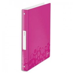LEITZ Classeur 4 anneaux Ø25 WOW en polypropylène. Dos 30mm, coloris rose.