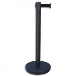 VISO Poteau noir Reco + sangle noire rétractable de 2 métres avec frein - Base D32 cm, hauteur 91 cm