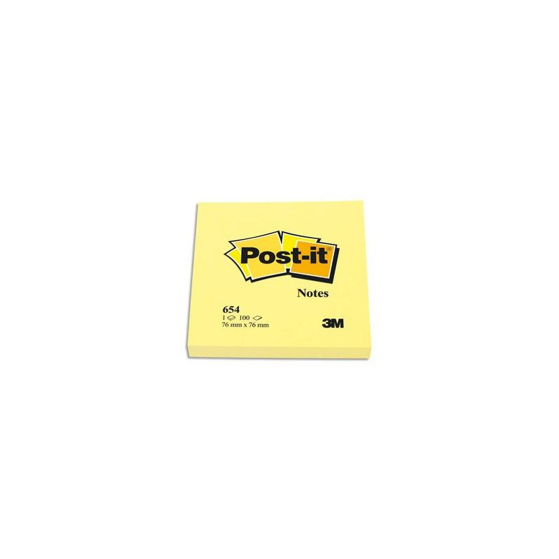 POST-IT Bloc néon repositionnable de 100 feuilles 76 x 76 mm jaune 654NY POST-IT Bloc néon repositionnable de 100 feuilles 76 x 76 mm jaune 654NY