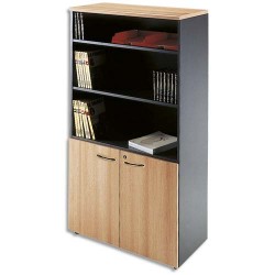 MT INTERNATIONAL Bibliothèque haute demi-portes 1 tab. fixe+3 amovibles hêtre antharcite L90x H180x P48cm