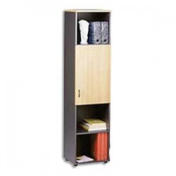 MT INTERNATIONAL Colonne de rangement 5 cases avec porte 1 tab fixe+3 amov. hêtre anth. L45x H180x P48 cm