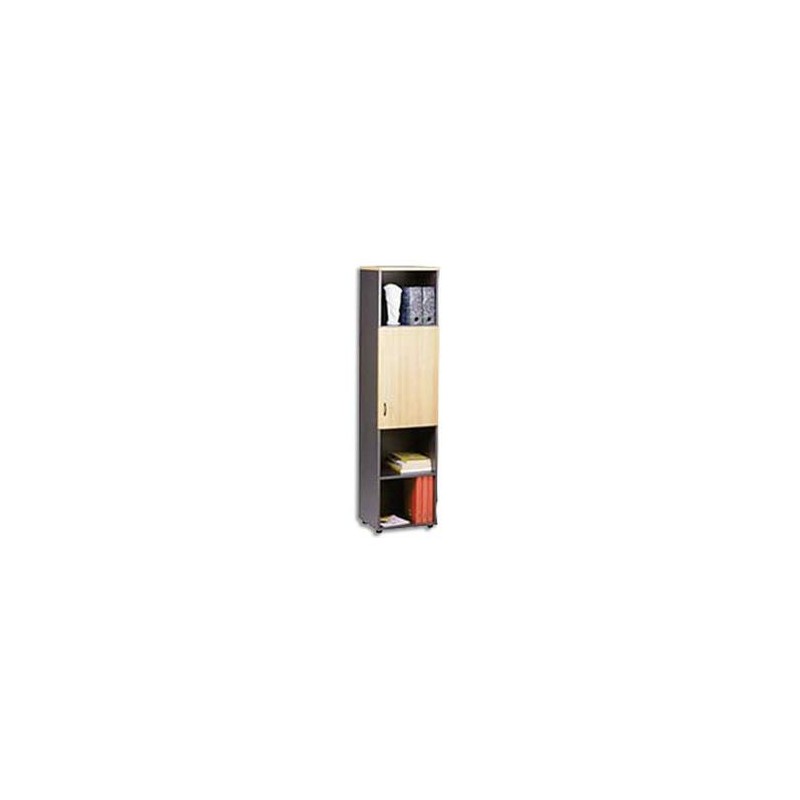 MT INTERNATIONAL Colonne de rangement 5 cases avec porte 1 tab fixe+3 amov. hêtre anth. L45x H180x P48 cm