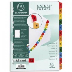 EXACOMPTA Jeu d'intercalaire numérique 12 positions en carte blanche 170g, onglets Mylar®. Format A4+.