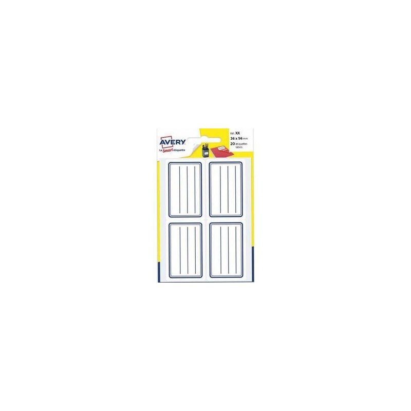 AVERY Pochette de 120 étiquettes cadre bleu avec lignes, 36x56 mm AVERY Pochette de 120 étiquettes cadre bleu avec lignes, 36x56 mm