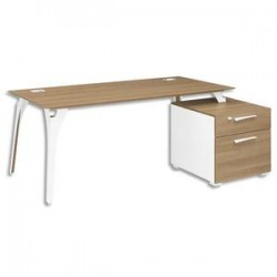 GAUTIER Bureau pieds métal + bloc 2 tiroirs réversible Xenon - Dim : L190 x H75 x P90 cm merisier Italien
