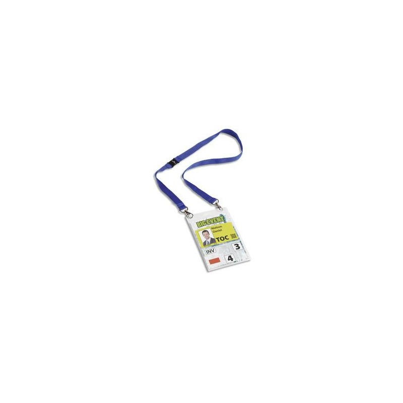 DURABLE kit porte badge évènementiel avec lacet textile, bleu, format A6 PVC, boîte de 10 DURABLE kit porte badge évènementiel avec lacet textile, bleu, format A6 PVC, boîte de 10
