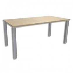 SIMMOB Bureau droit 4 pieds + raidisseur passe-câbles EXPRIM L160 x H72,5 x P80 cm Chêne clair aluminium