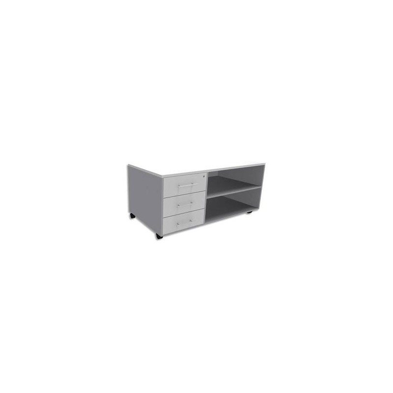 SIMMOB Console mobile + caisson 3 tiroirs + plumier EXPRIM - L120 x H63 x P60 cm Blanc perle aluminium SIMMOB Console mobile + caisson 3 tiroirs + plumier EXPRIM - L120 x H63 x P60 cm Blanc perle aluminium