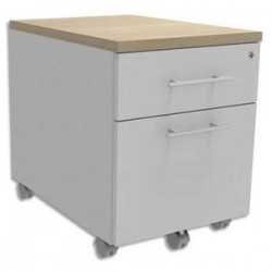 SIMMOB Caisson mobile 2 tiroirs blanc dessus Chêne clair + plumier, façade blanche INEO L42 x H56 x P50cm