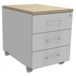 SIMMOB Caisson mobile 3 tiroirs blanc dessus Chêne clair + plumier, façade blanche INEO L42 x H56 x P50cm