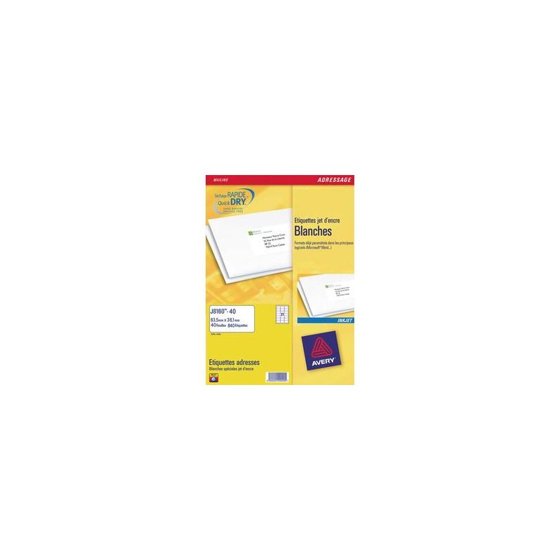 AVERY Boîte de 400 étiquettes adresses jet d encre 99,1x33,9mm blanches J8162-25 AVERY Boîte de 400 étiquettes adresses jet d encre 99,1x33,9mm blanches J8162-25
