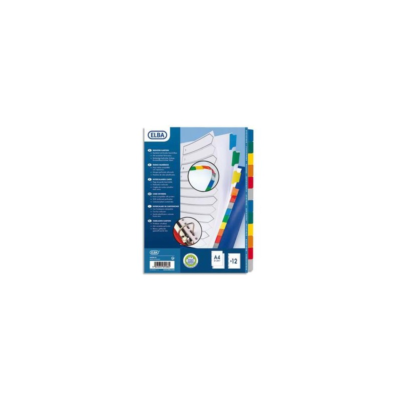 ELBA Intercalaire en carte blanche 170g, 12 touches renforcées mylar, format A4 ELBA Intercalaire en carte blanche 170g, 12 touches renforcées mylar, format A4