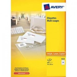 AVERY Boite de 2400 étiquettes blanches multi usages 70x35mm - pour laser. jet d'encre et copieur