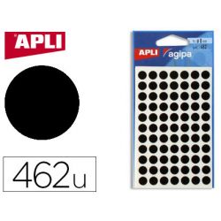 Pastille adhésive apli agipa diamètre 8mm permanente coloris noir pochette 462 unités
