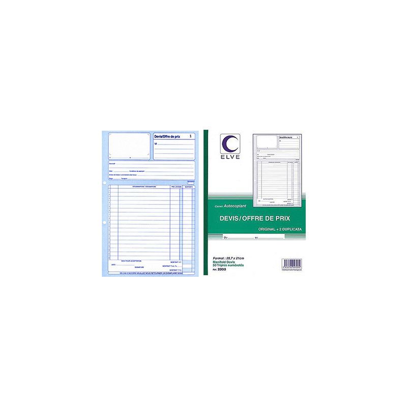 Manifold elve autocopiant a4 210x297mm foliotage 50 triplis devis offre prix Manifold elve autocopiant a4 210x297mm foliotage 50 triplis devis offre prix
