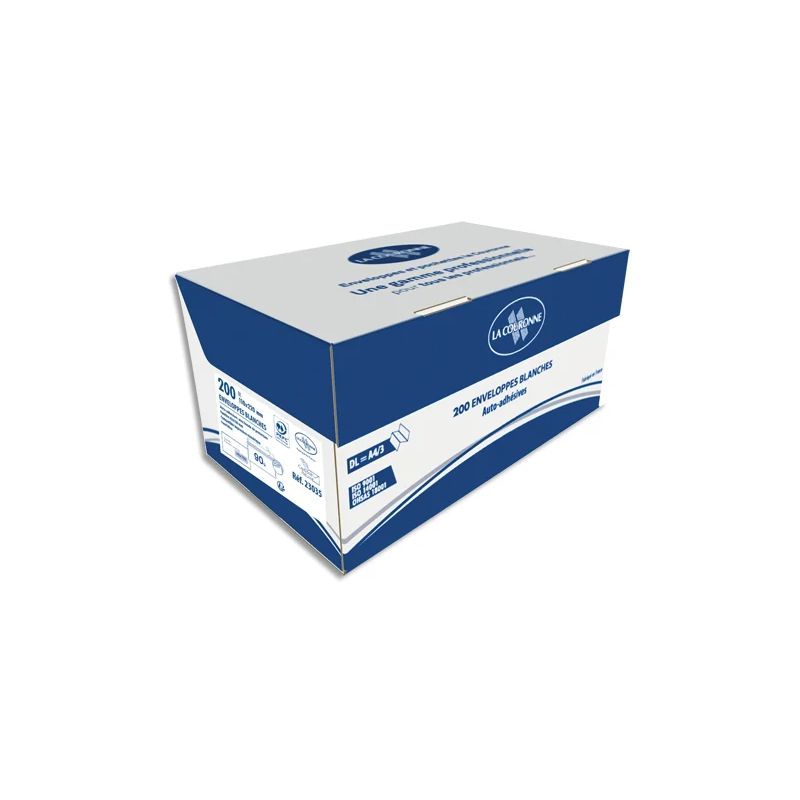 OXFORD Boîte de 200 enveloppes blanches auto-adhésives 90g format 110x220mm DL OXFORD Boîte de 200 enveloppes blanches auto-adhésives 90g format 110x220mm DL