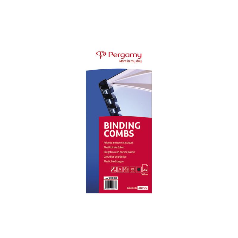 PERGAMY Boîte de 100 peignes anneaux plastiques 14mm Noir 900080 PERGAMY Boîte de 100 peignes anneaux plastiques 14mm Noir 900080