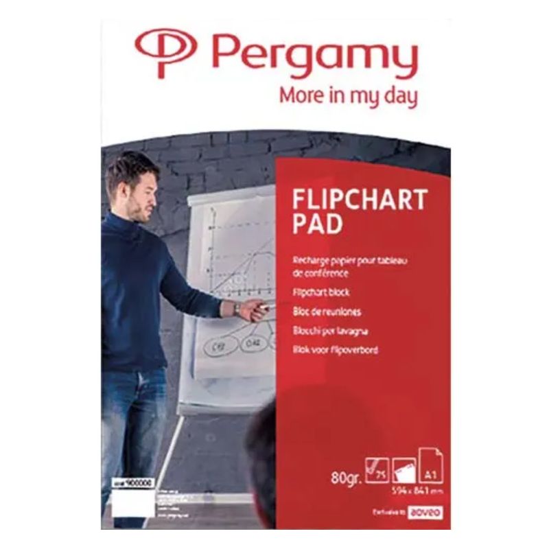 PERGAMY Recharge papier pour chevalets, Rouleau de 50 feuilles 56g recyclé Blanc Uni, Format L65xH98cm PERGAMY Recharge papier pour chevalets, Rouleau de 50 feuilles 56g recyclé Blanc Uni, Format L65xH98cm