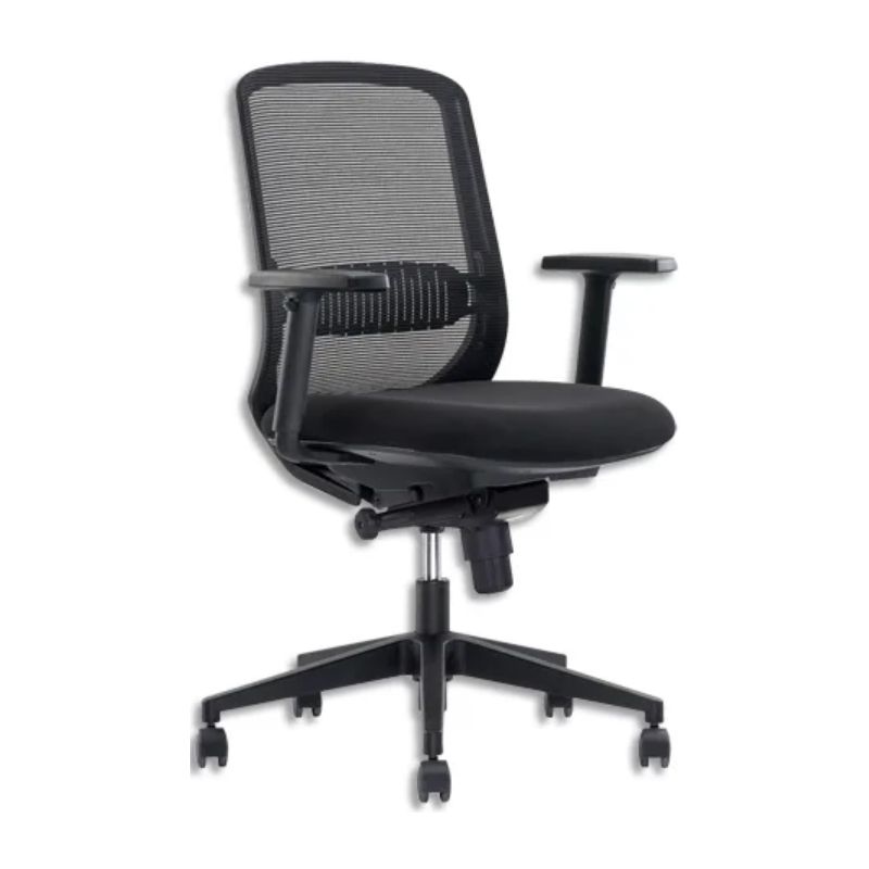 Fauteuil Orco assise en tissu et dossier en résille Noir, à mécanisme synchrone, accoudoirs réglables Fauteuil Orco assise en tissu et dossier en résille Noir, à mécanisme synchrone, accoudoirs réglables