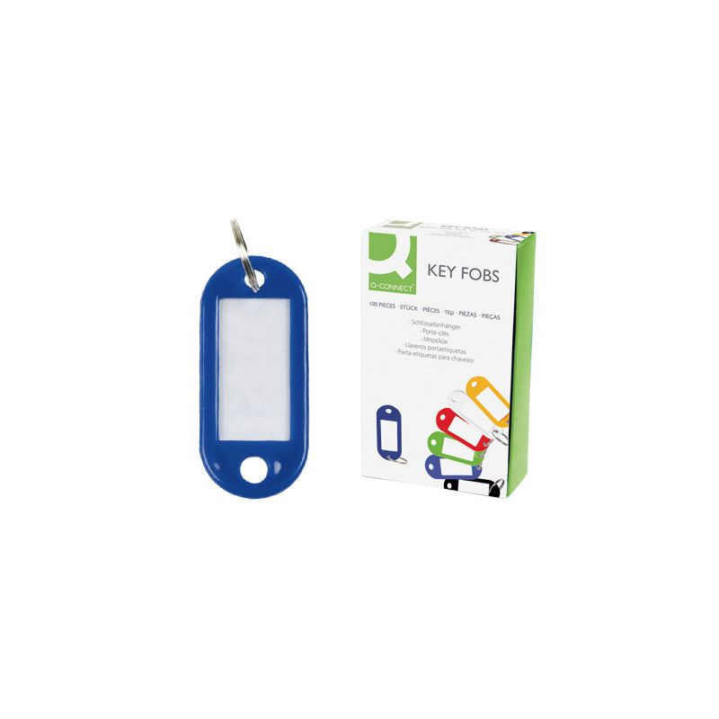 Porte-clés q-connect porte-étiquette plastique 50x22mm coloris bleu présentoir 100 unités. Porte-clés q-connect porte-étiquette plastique 50x22mm coloris bleu présentoir 100 unités.