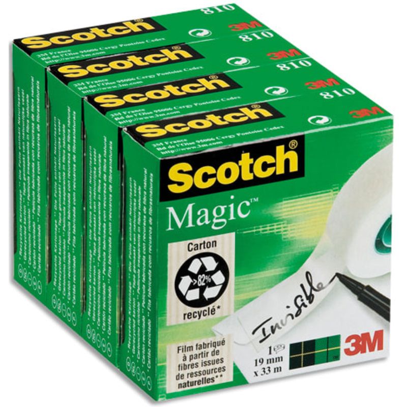 SCOTCH Lot de 4 rubans Magic 810 19mmx33mm SCOTCH Lot de 4 rubans Magic 810 19mmx33mm
