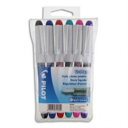 PILOT Pochette de 6 stylos à plume V-PEN jetables 6 couleurs