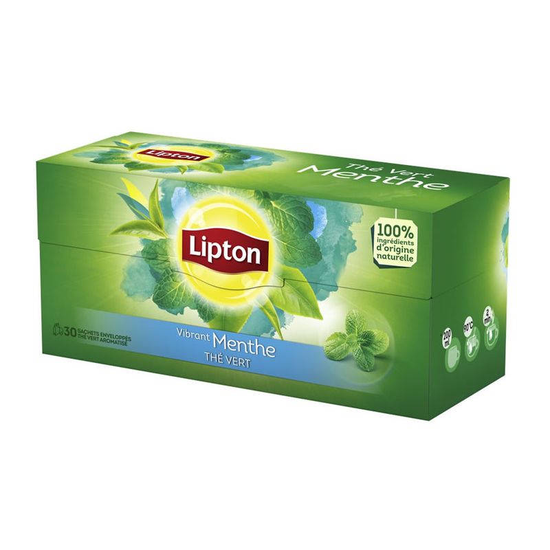 LIPTON : 30 sachets Thé vert aromatisé à la Menthe LIPTON : 30 sachets Thé vert aromatisé à la Menthe