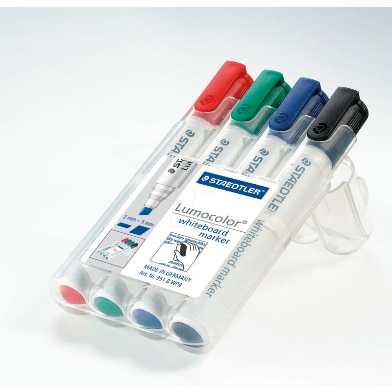 STAEDTLER Pochette de 4 marqueurs effaçables à sec pointe biseau encre alcool couleurs assorties STAEDTLER Pochette de 4 marqueurs effaçables à sec pointe biseau encre alcool couleurs assorties