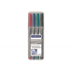 STAEDTLER LUMOCOLOR Pochette de 4 feutres pointe fine encre soluble coloris assortis
