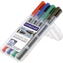 STAEDTLER LUMOCOLOR Etui de 4 marqueurs permanents double pointe coloris assortis