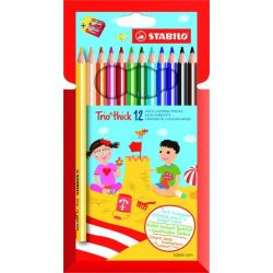 STABILO Pochette 12 crayons de couleur TRIO assortis + taille crayon