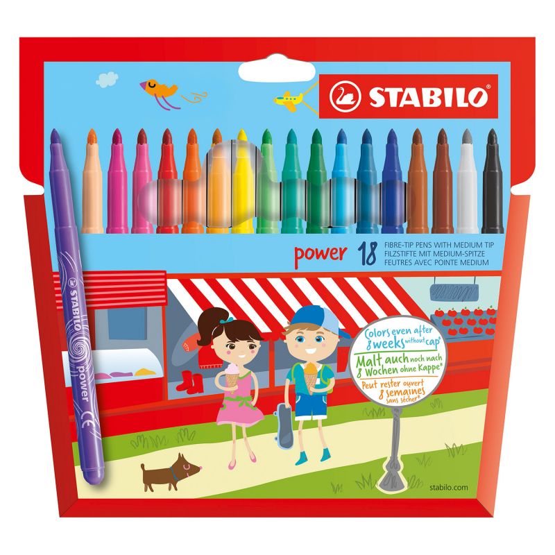 STABILO Pochette 18 feutres de coloriage POWER Pointe moyenne STABILO Pochette 18 feutres de coloriage POWER Pointe moyenne