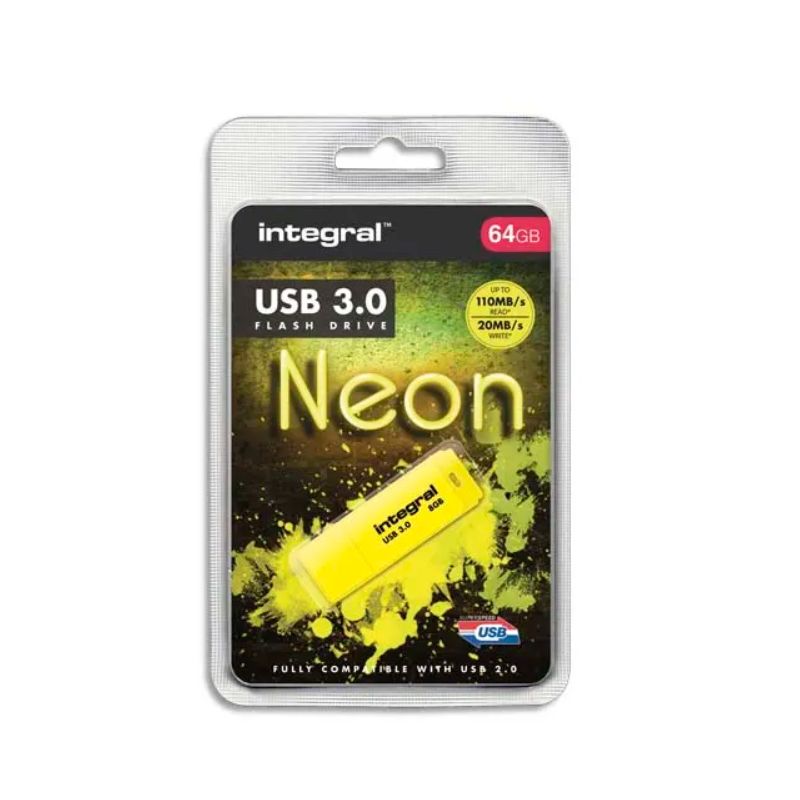 INTEGRAL Clé USB 3.0 Neon 64Go Jaune INTEGRAL Clé USB 3.0 Neon 64Go Jaune